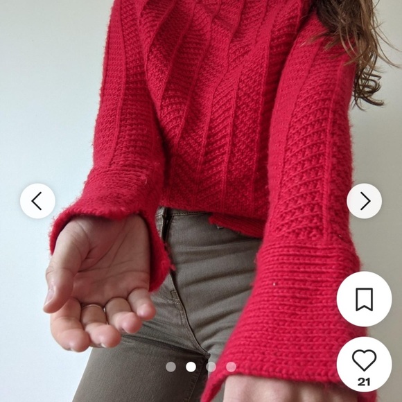 H & M Red Knit Sweater Crew Neck Chevron Pattern Size XS - Picture 16 of 16